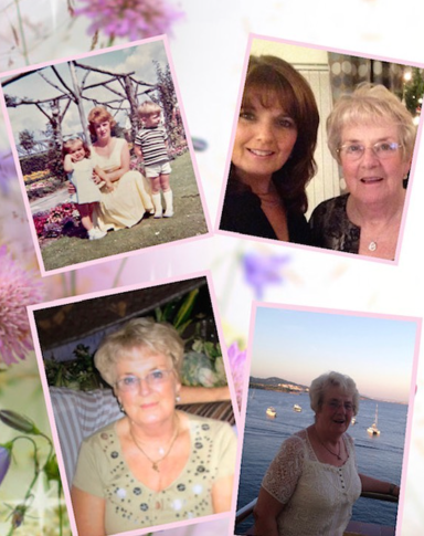 A collage of four photos featuring women in various settings and poses.